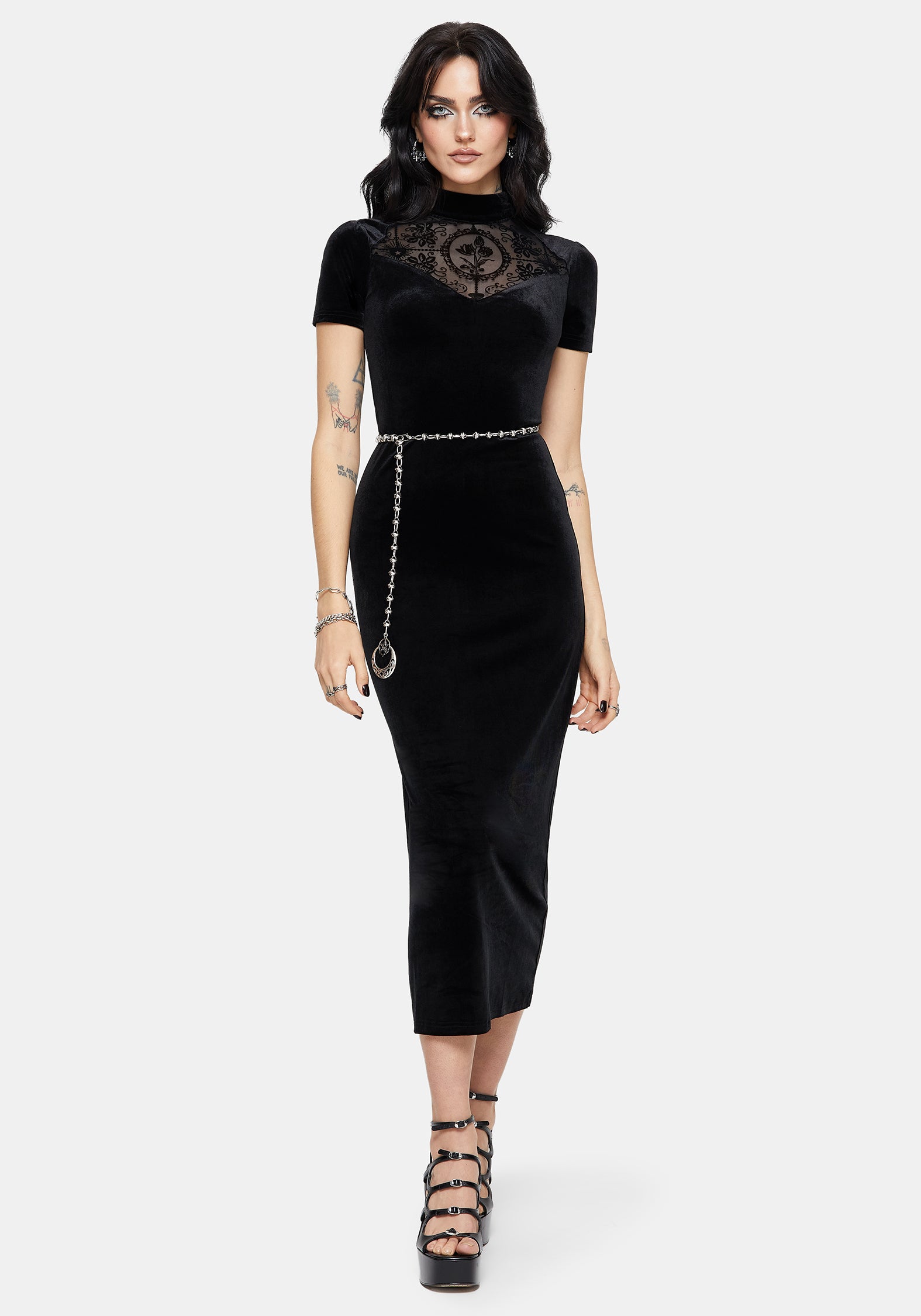 DR2351_CAMEOHIGHNECKFLOCKEDMESHINSERTMIDIDRESS_1
