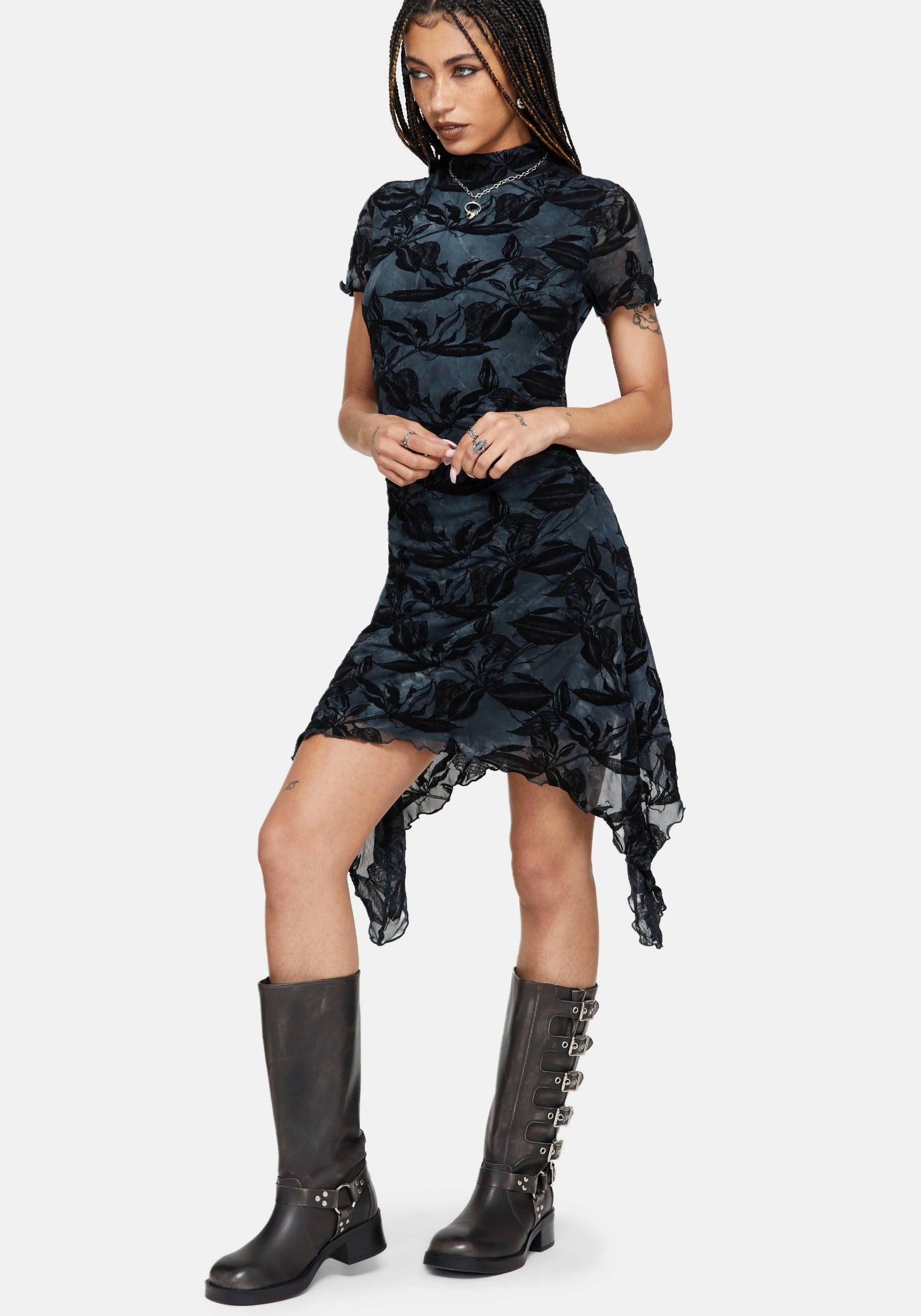 DR2728-UK6_BRYNFLORALFLOCKEDMESHHANKYHEMMINIDRESS_4CROP