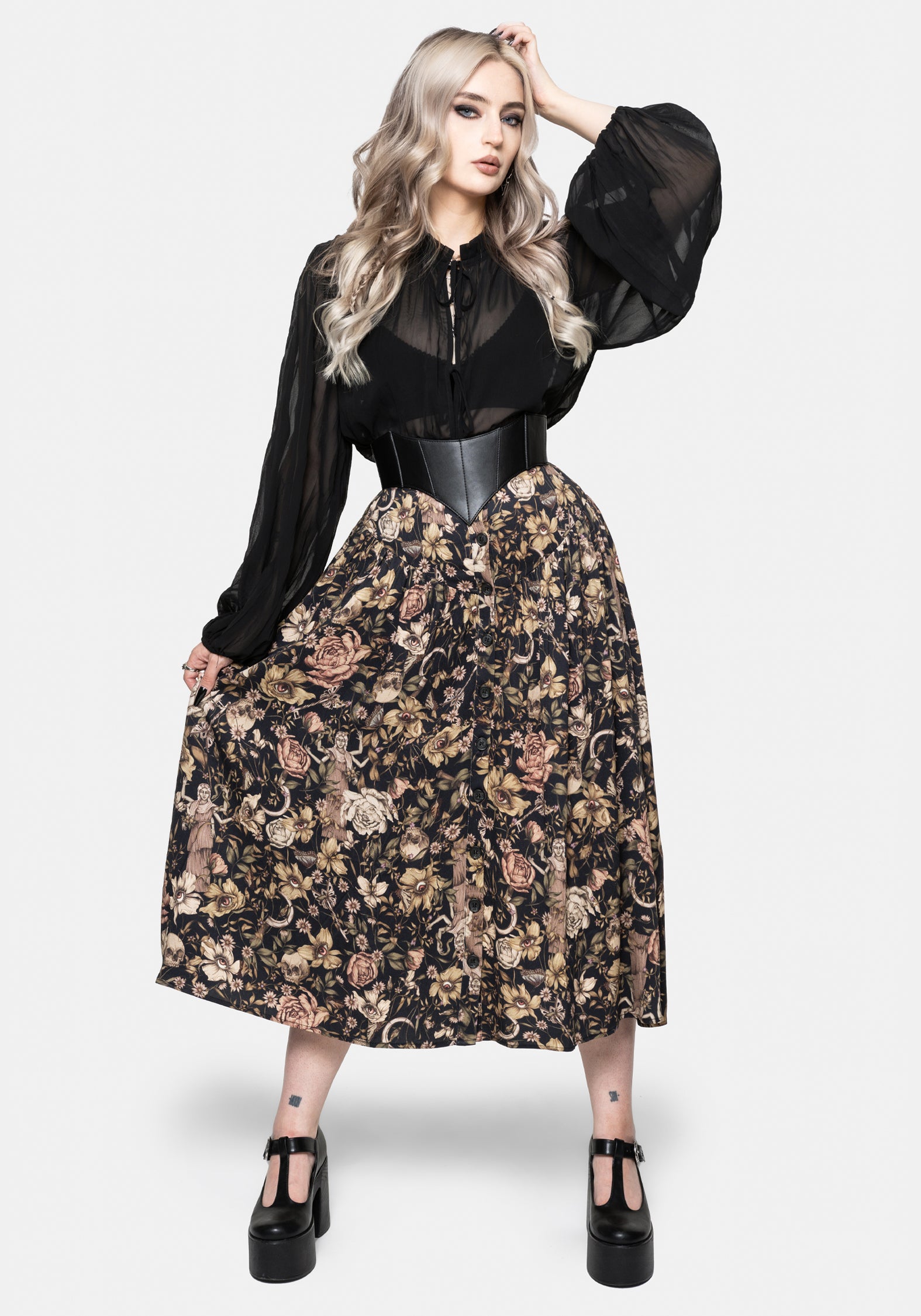 SK3902_TRIPLEGODDESPRINTVICOSEBUTTONDOWNMIDISKIRT_4